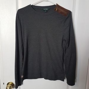 Ralph Lauren grey and suede long sleeve shirt